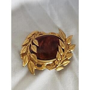 Rare Brooch Grecian Revival Style Goldtone  Faux Stone